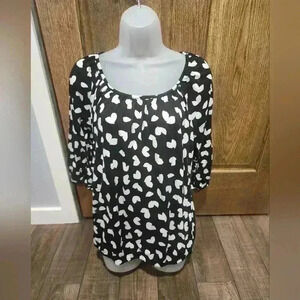 Michael Kors black white scoop neck stretch women's 3/4 sleeve top 1X